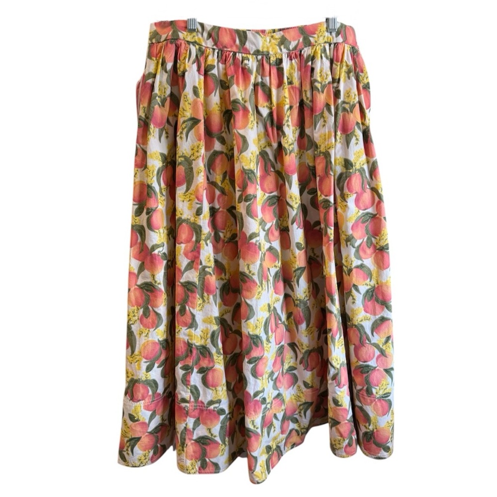 J. Crew Peaches Yellow A-Line midi Skirt fruit tropical southern garden party